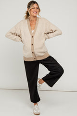 Taupe Two-Tone Button-Down Maternity Cardigan