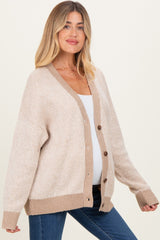 Taupe Two-Tone Button-Down Maternity Cardigan