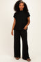 Black Textured Rib Mock Neck Short Sleeve Pant Set