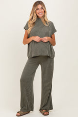 Olive Textured Rib Mock Neck Short Sleeve Pant Maternity Set