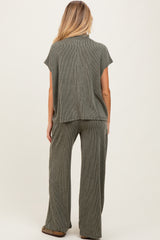 Olive Textured Rib Mock Neck Short Sleeve Pant Maternity Set