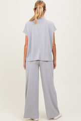 Light Grey Textured Rib Mock Neck Short Sleeve Pant Maternity Set