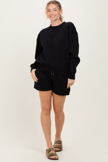 Black Fleece Sweatshirt Shorts Set