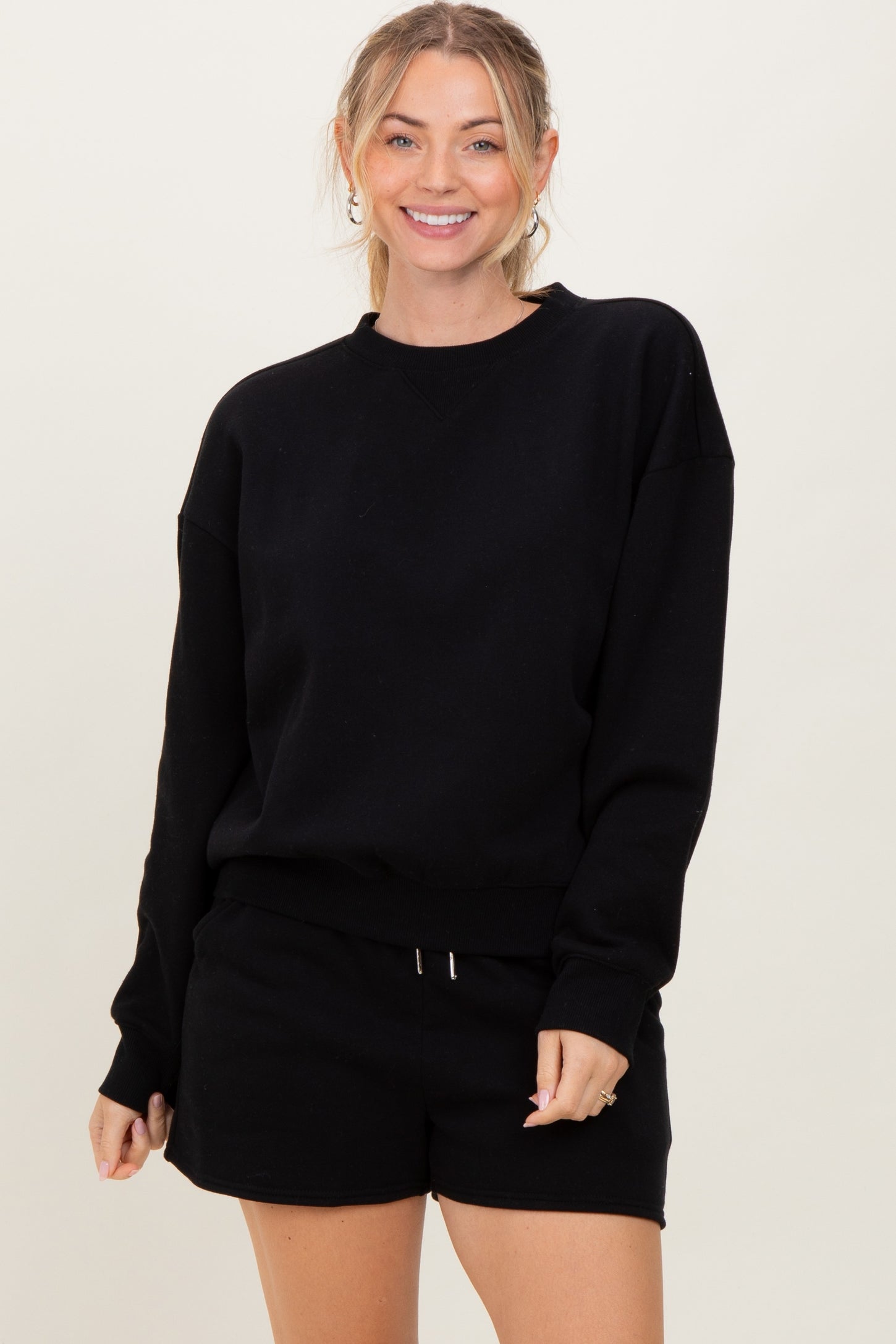 Black Fleece Sweatshirt Shorts Maternity Set