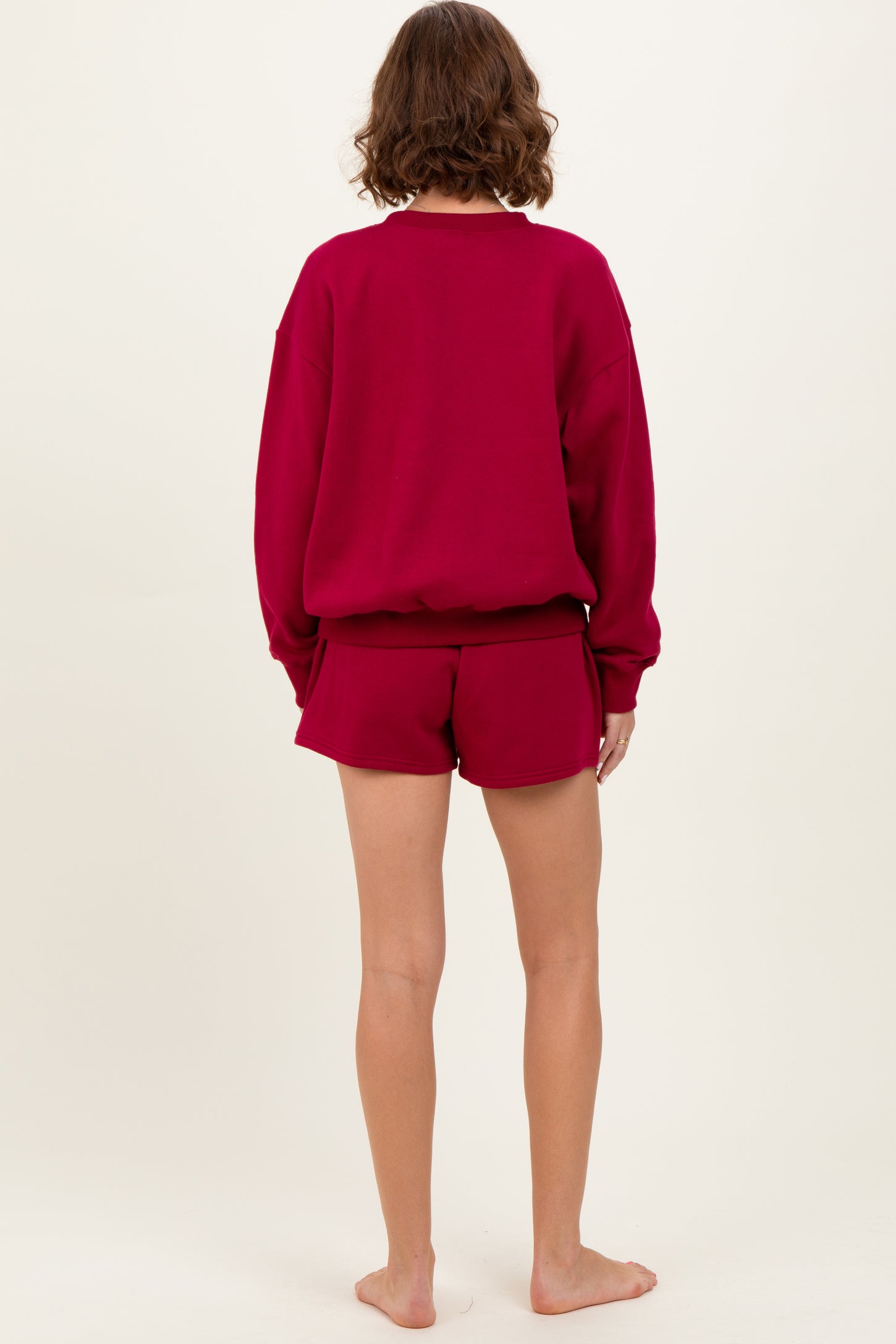 Burgundy Fleece Sweatshirt Shorts Set
