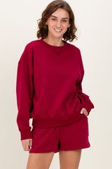 Burgundy Fleece Sweatshirt Shorts Maternity Set