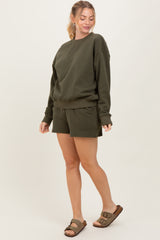 Olive Fleece Sweatshirt Shorts Set