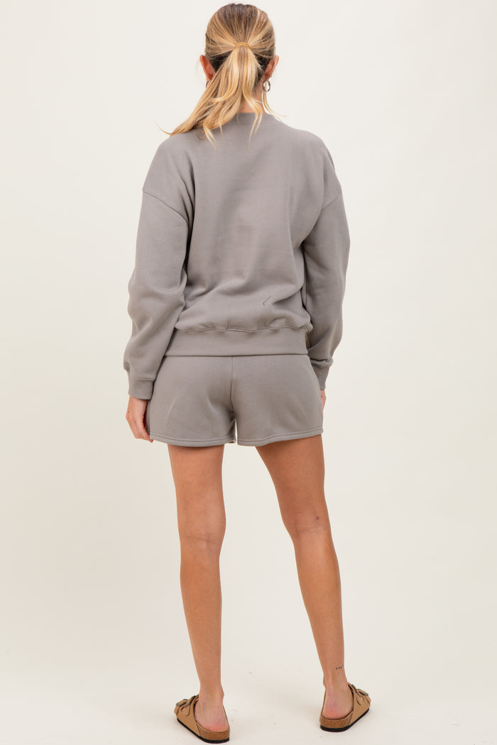 Taupe Fleece Sweatshirt Shorts Maternity Set