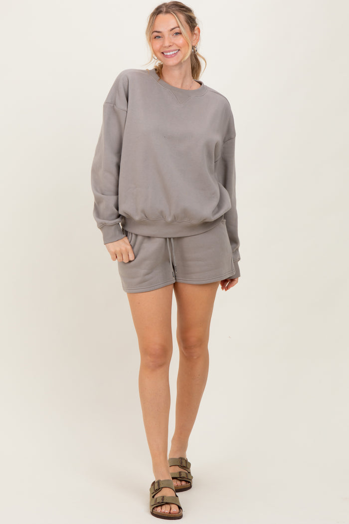 Taupe Fleece Sweatshirt Shorts Set
