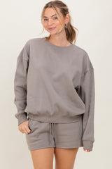 Taupe Fleece Sweatshirt Shorts Maternity Set