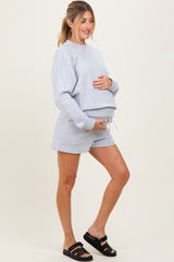 Heather Grey Fleece Sweatshirt Shorts Maternity Set