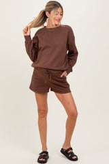 Brown Fleece Sweatshirt Shorts Maternity Set