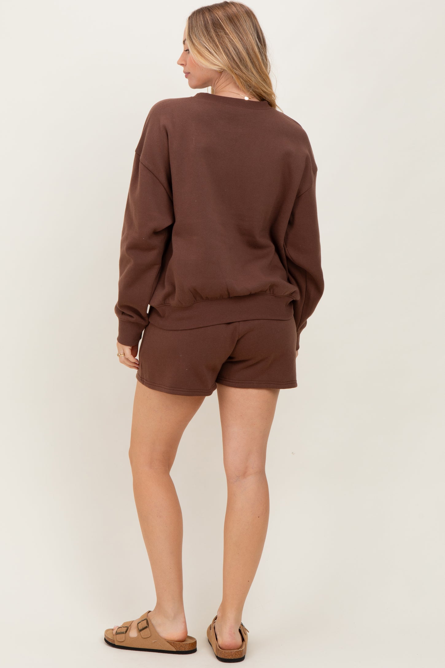 Brown Fleece Sweatshirt Shorts Set