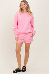 Pink Fleece Sweatshirt Shorts Maternity Set