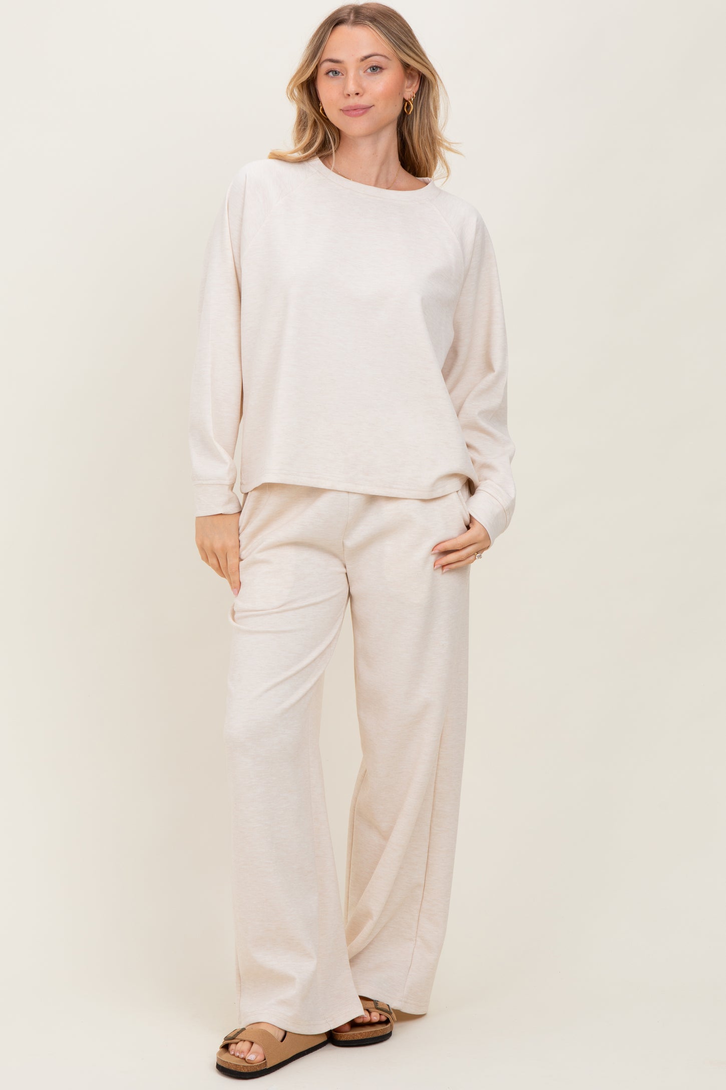 Cream Crewneck Pullover Pant Set