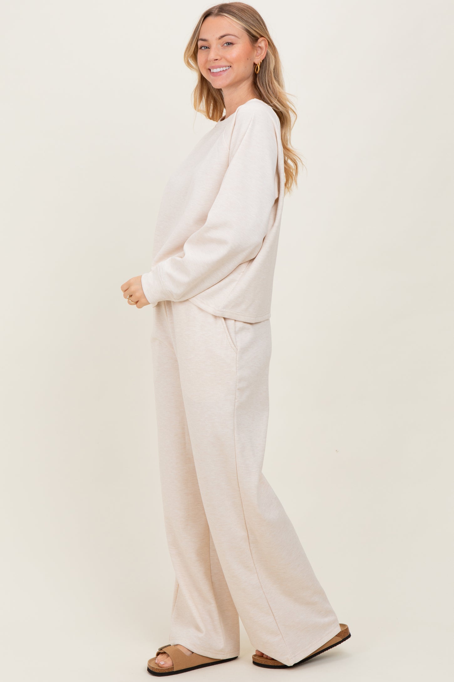 Cream Crewneck Pullover Pant Set