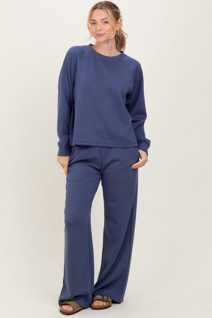 Blue Crewneck Pullover Pant Maternity Set