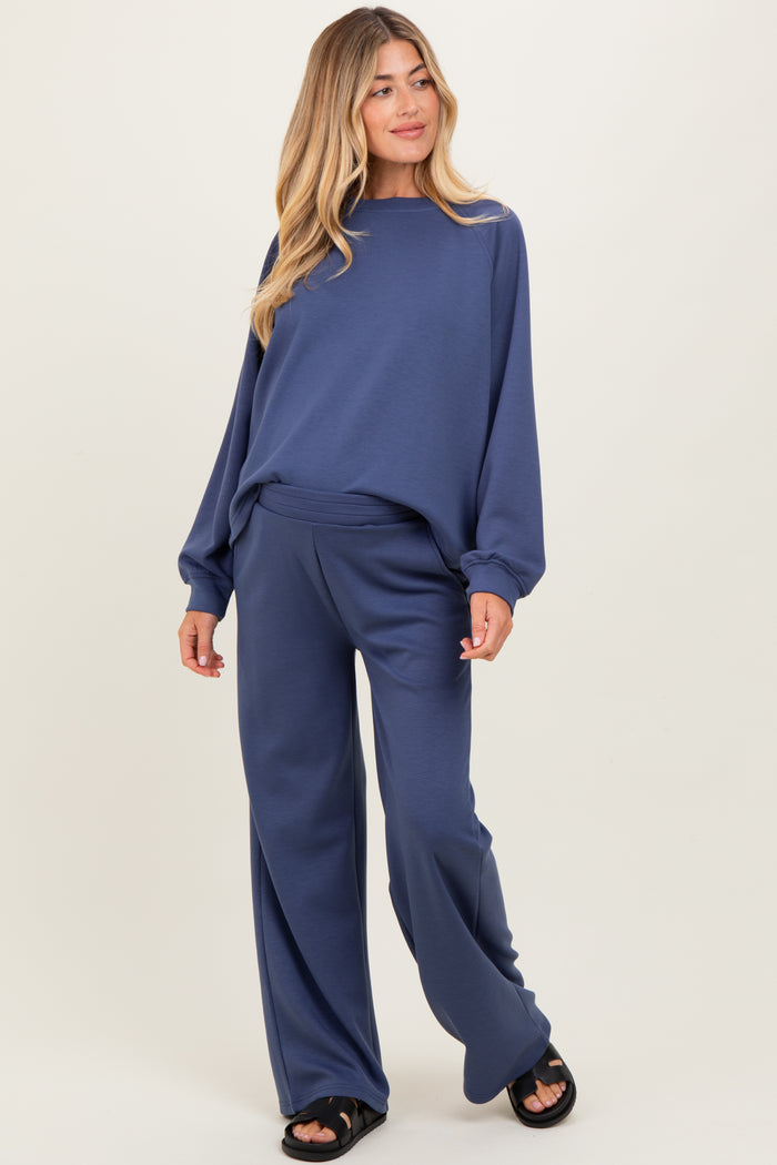Blue Crewneck Pullover Pant Maternity Set