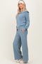 Light Blue RIbbed Half Zip Pullover Wide Leg Pant Set