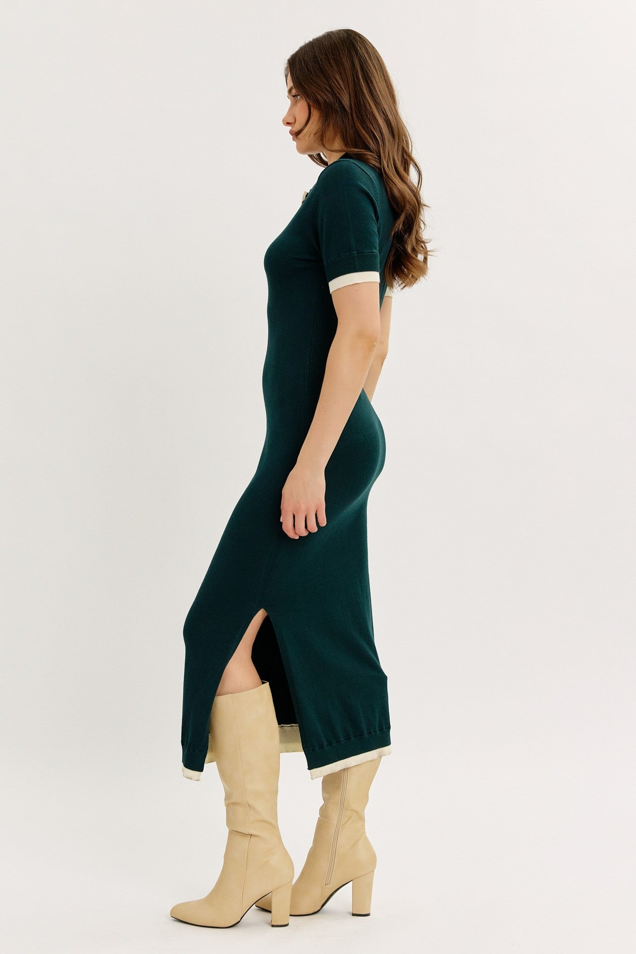 Dark Green Sweater Side Slit Midi Dress Dark Green Sweater Side Slit Midi Dress