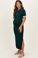 Dark Green Sweater Side Slit Maternity Midi Dress