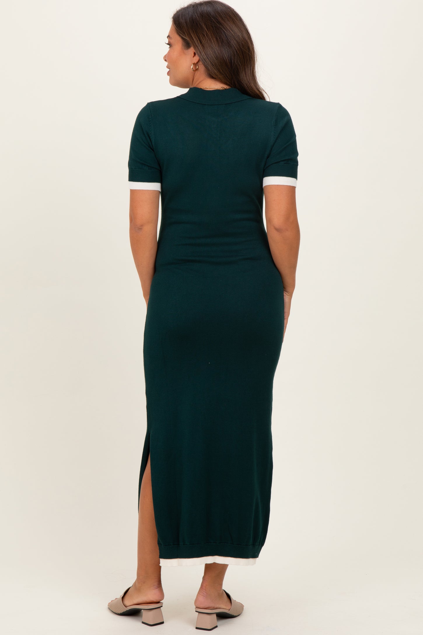 Dark Green Sweater Side Slit Maternity Midi Dress PinkBlush Dark Green Sweater Side Slit Maternity Midi Dress PinkBlush