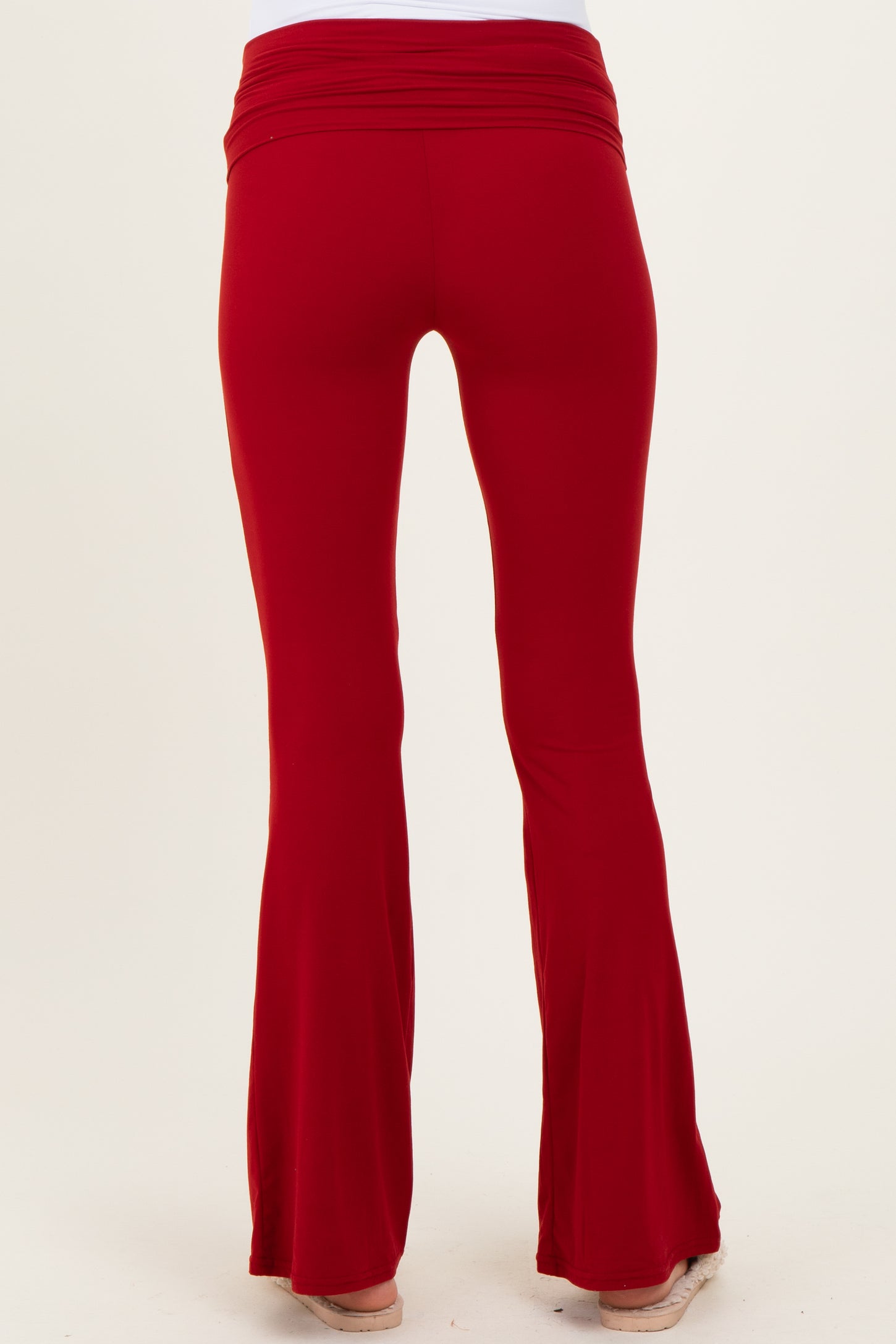 Red Fold Over Waistband Maternity Flared Pants