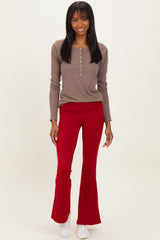 Red Fold Over Waistband Flared Pants