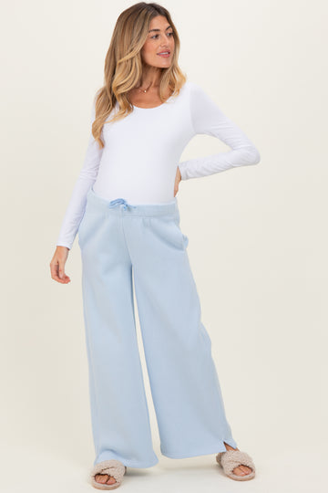 Light Blue Fleece Wide Leg Maternity Sweatpants
