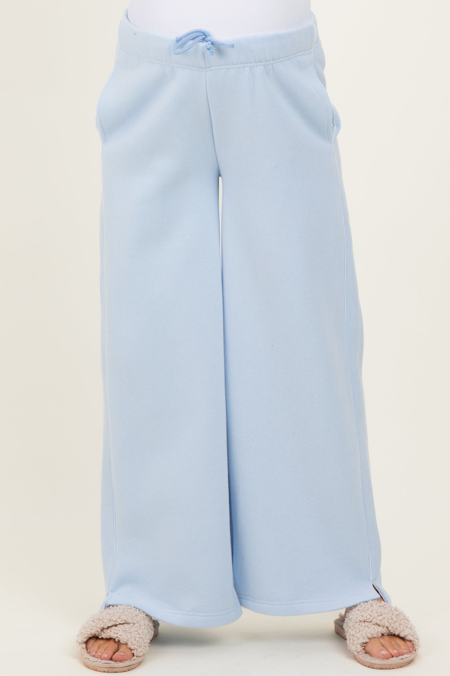 Light Blue Fleece Wide Leg Maternity Sweatpants