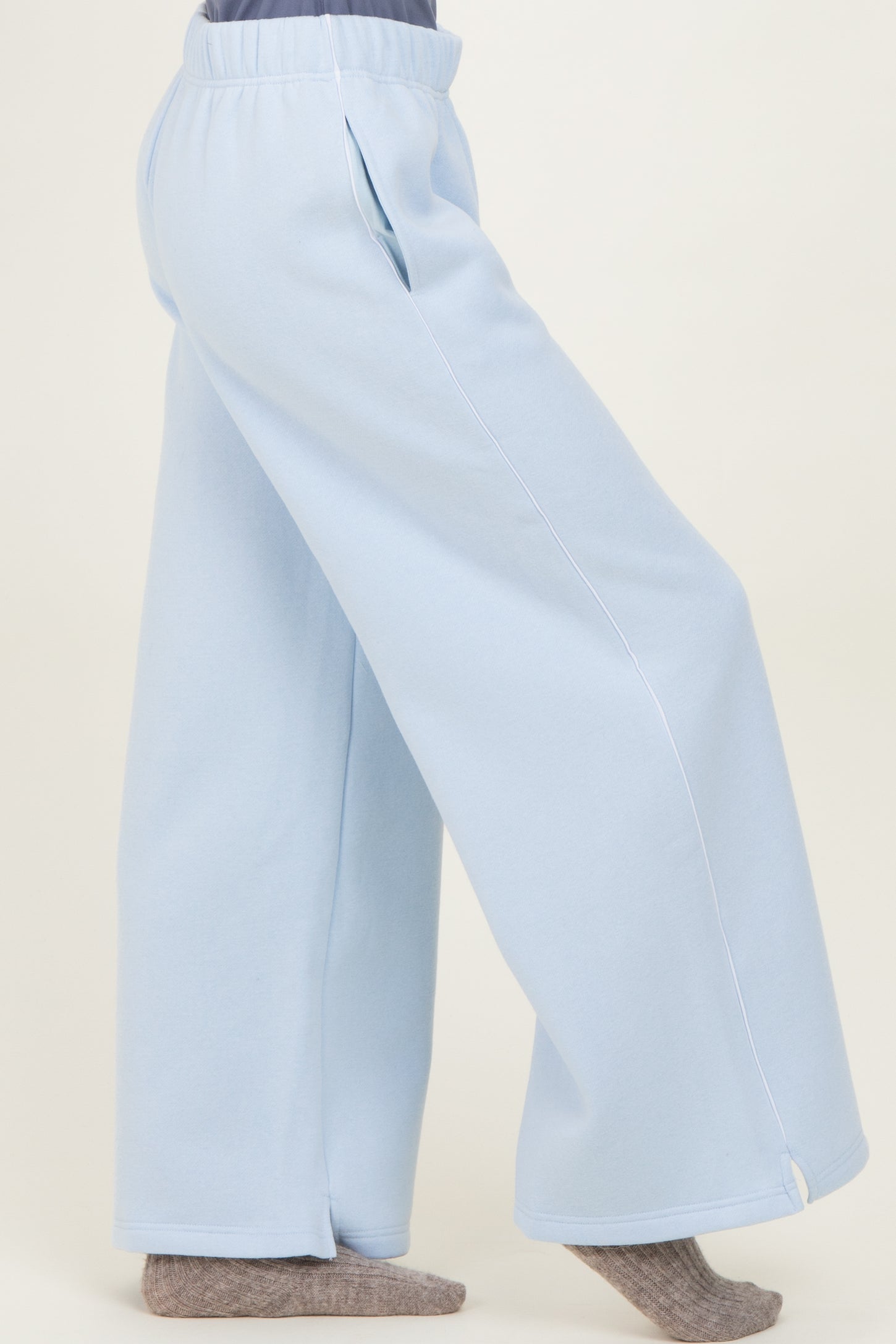 Light Blue Fleece Wide Leg Sweatpants