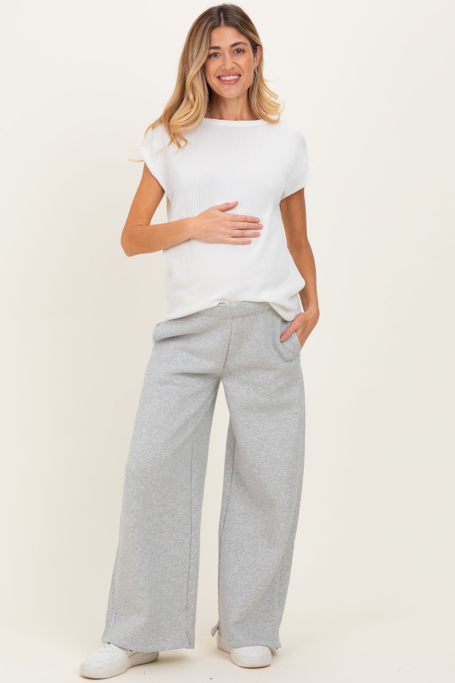 Heather Grey Fleece Wide Leg Maternity Sweatpants