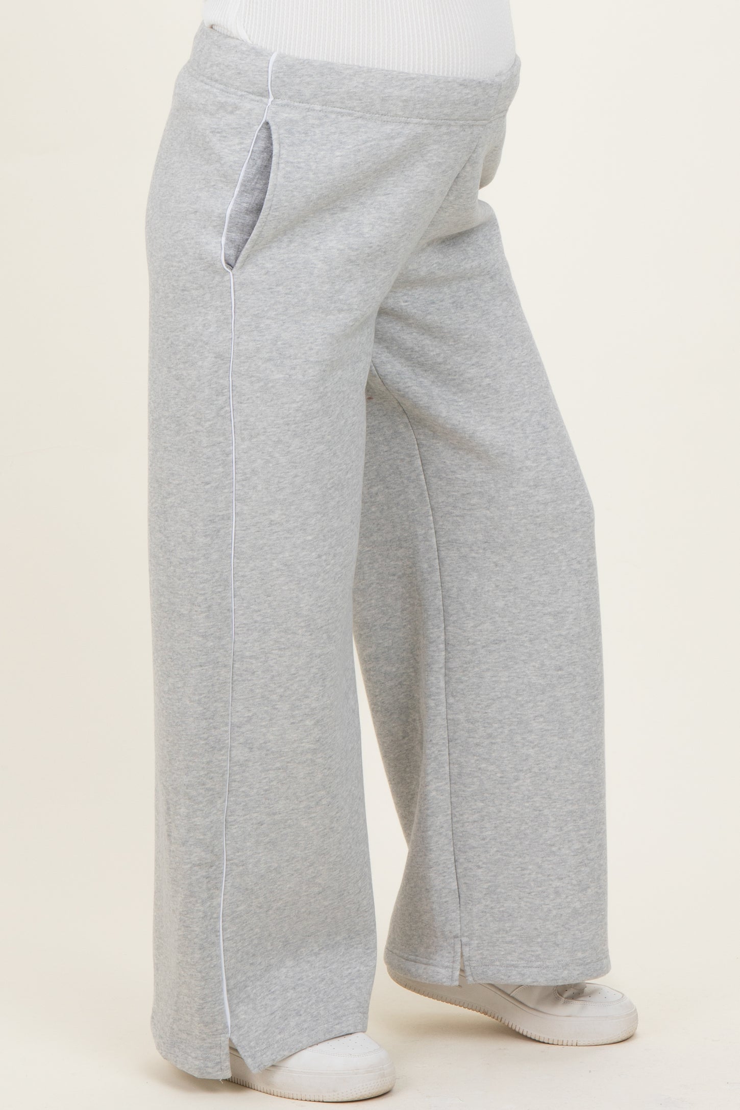 Heather Grey Fleece Wide Leg Maternity Sweatpants