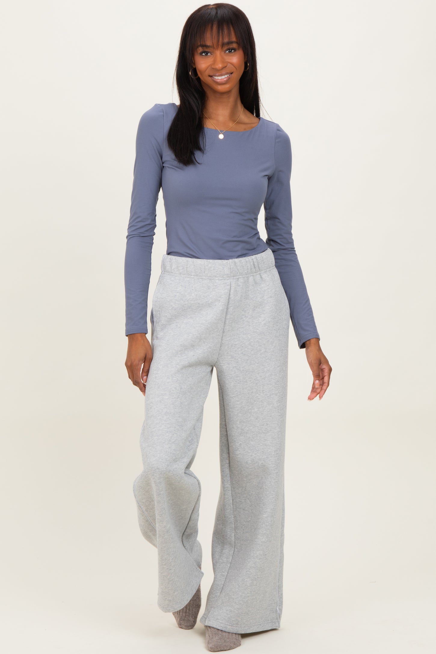 Heather Grey Fleece Wide Leg Sweatpants