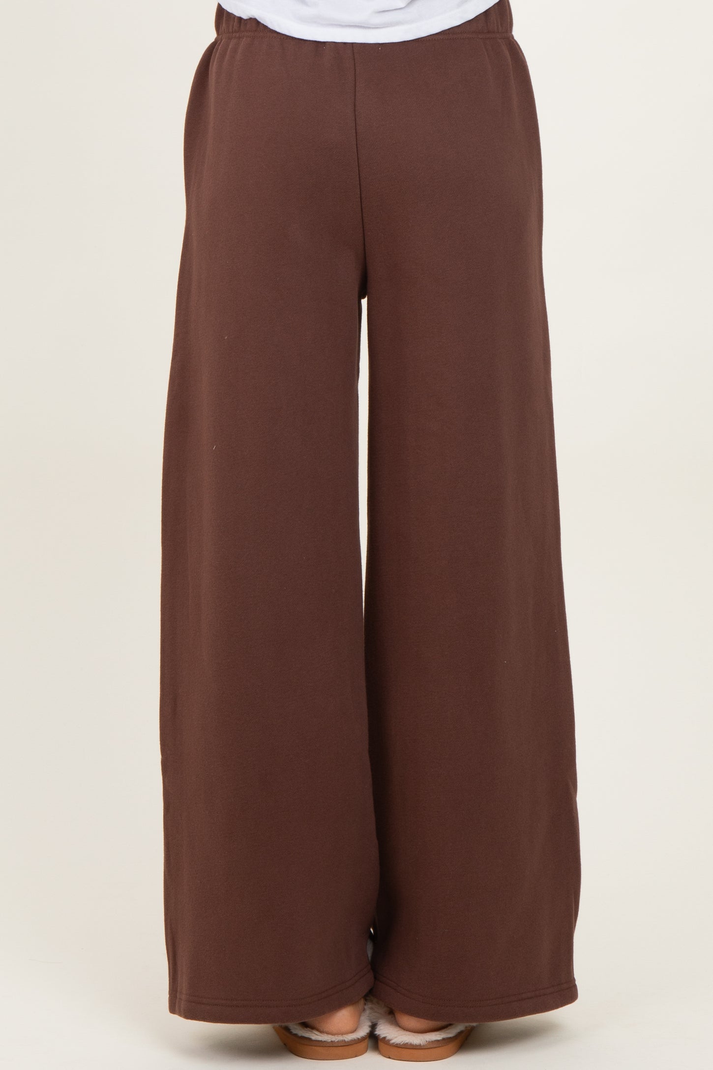 Brown Fleece Wide Leg Sweatpants