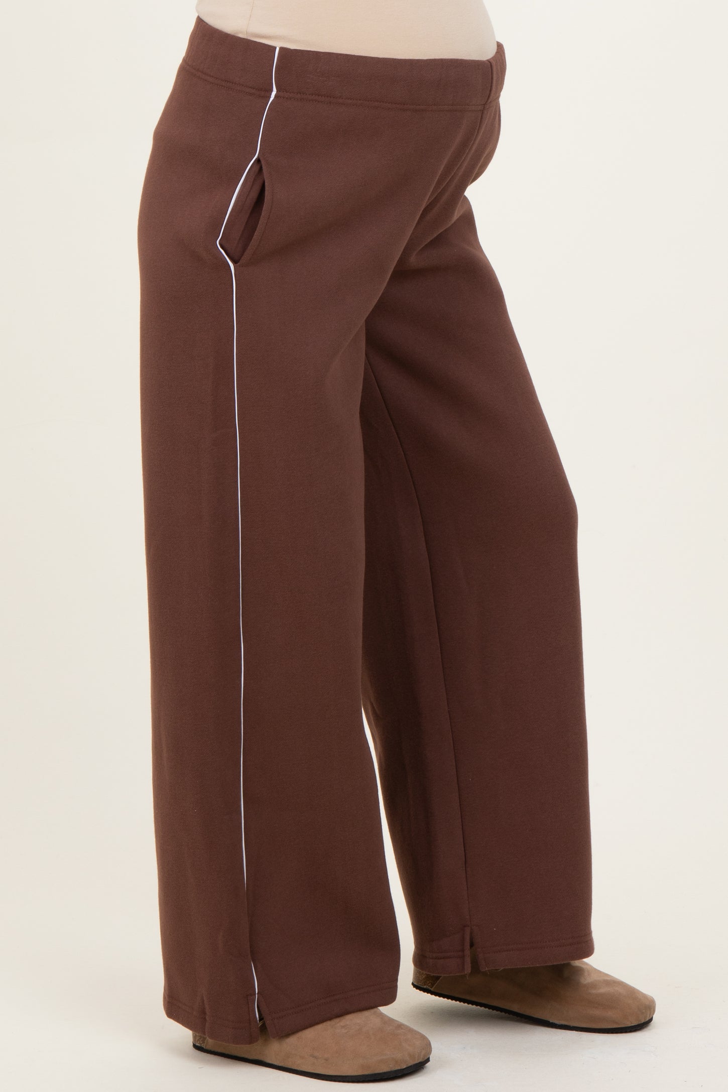 Brown Fleece Wide Leg Maternity Sweatpants