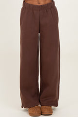 Brown Fleece Wide Leg Sweatpants