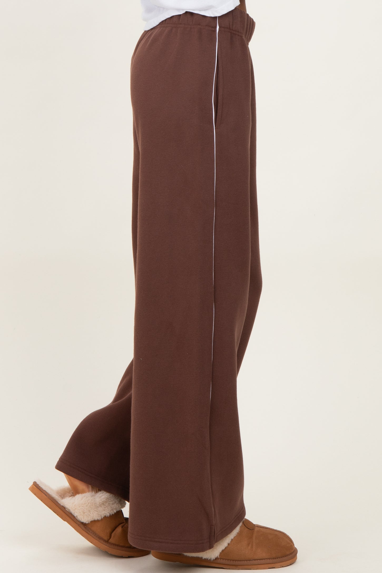Brown Fleece Wide Leg Sweatpants