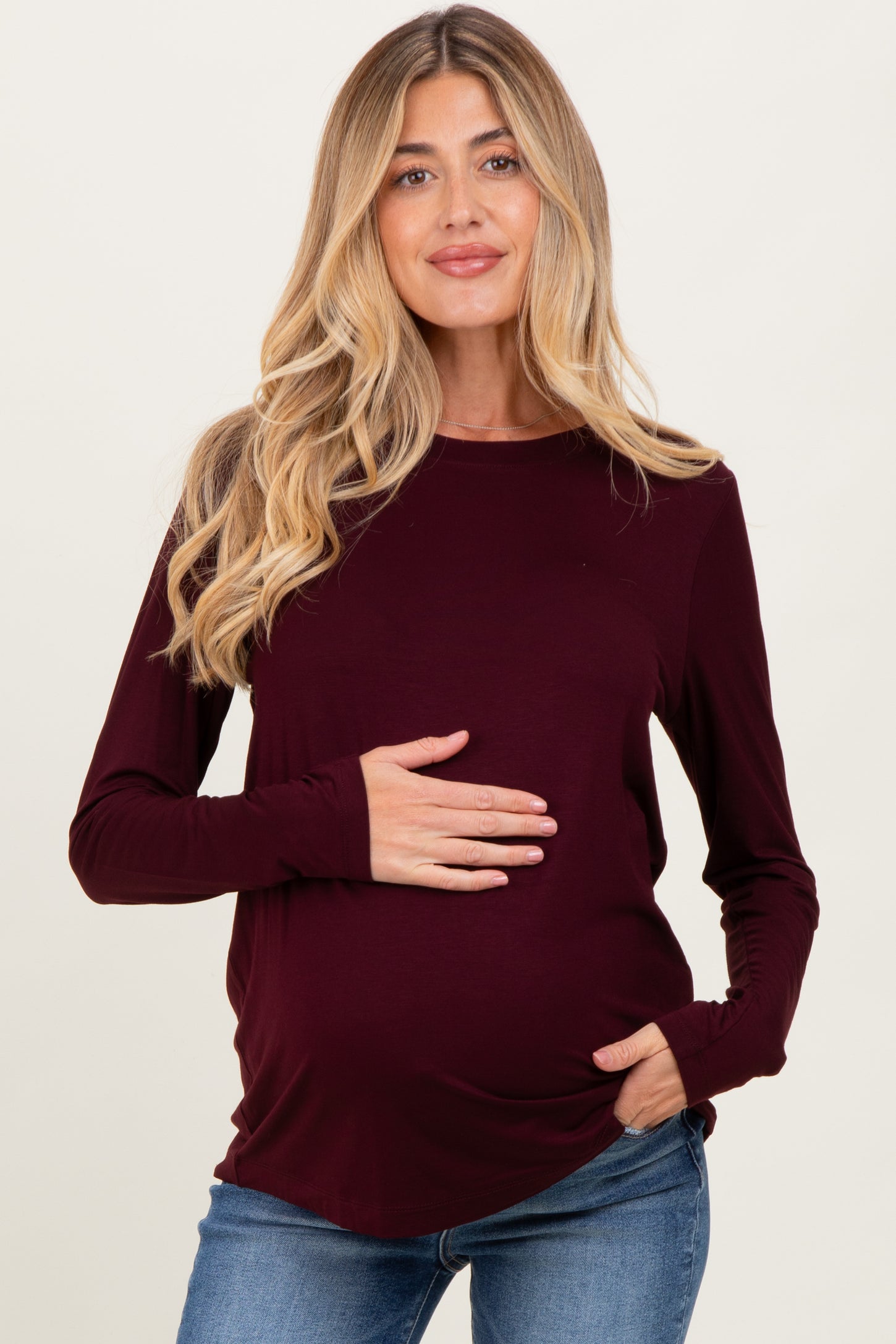 Burgundy Long Sleeve Maternity Top