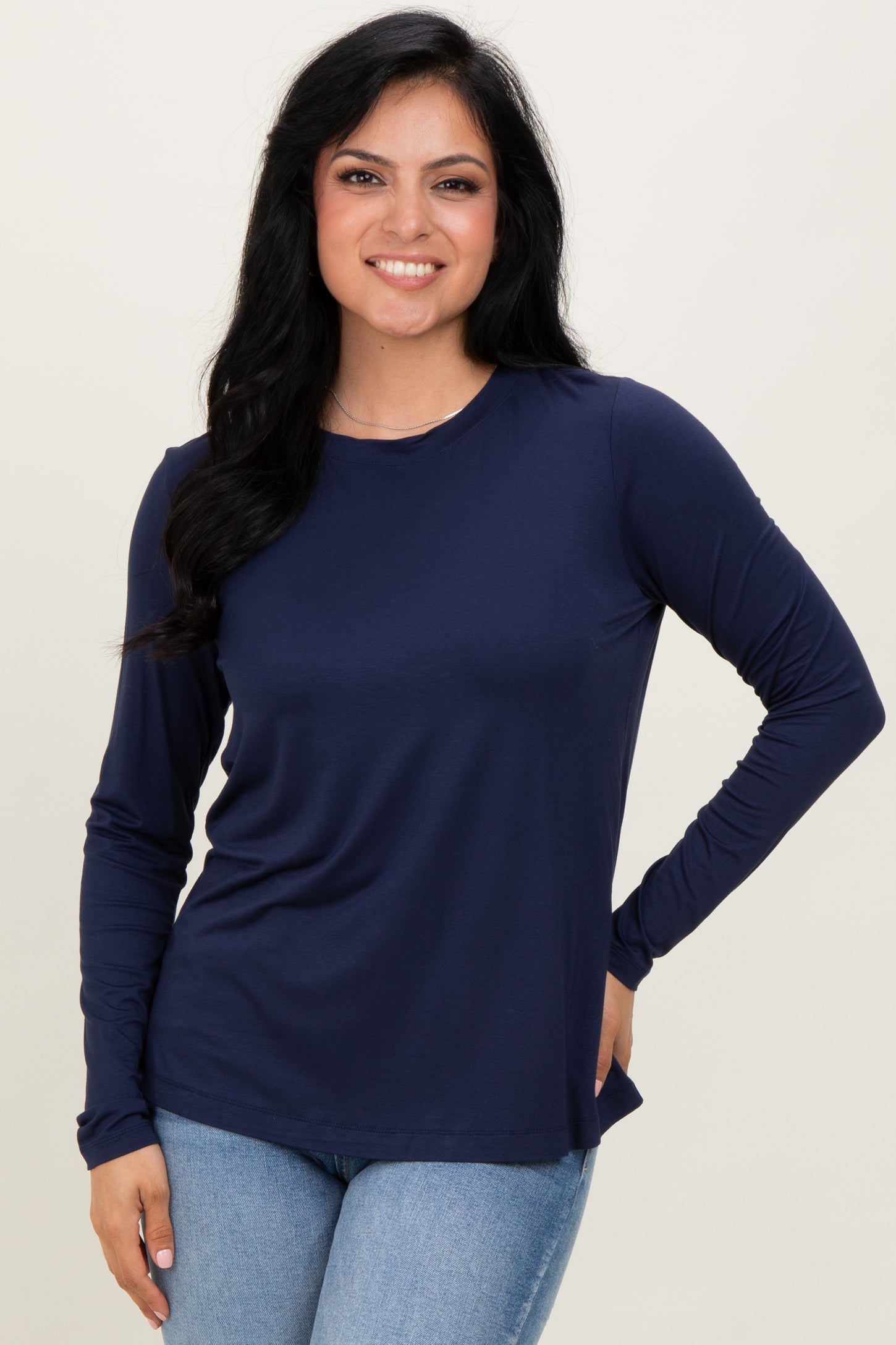 Navy Blue Long Sleeve Top