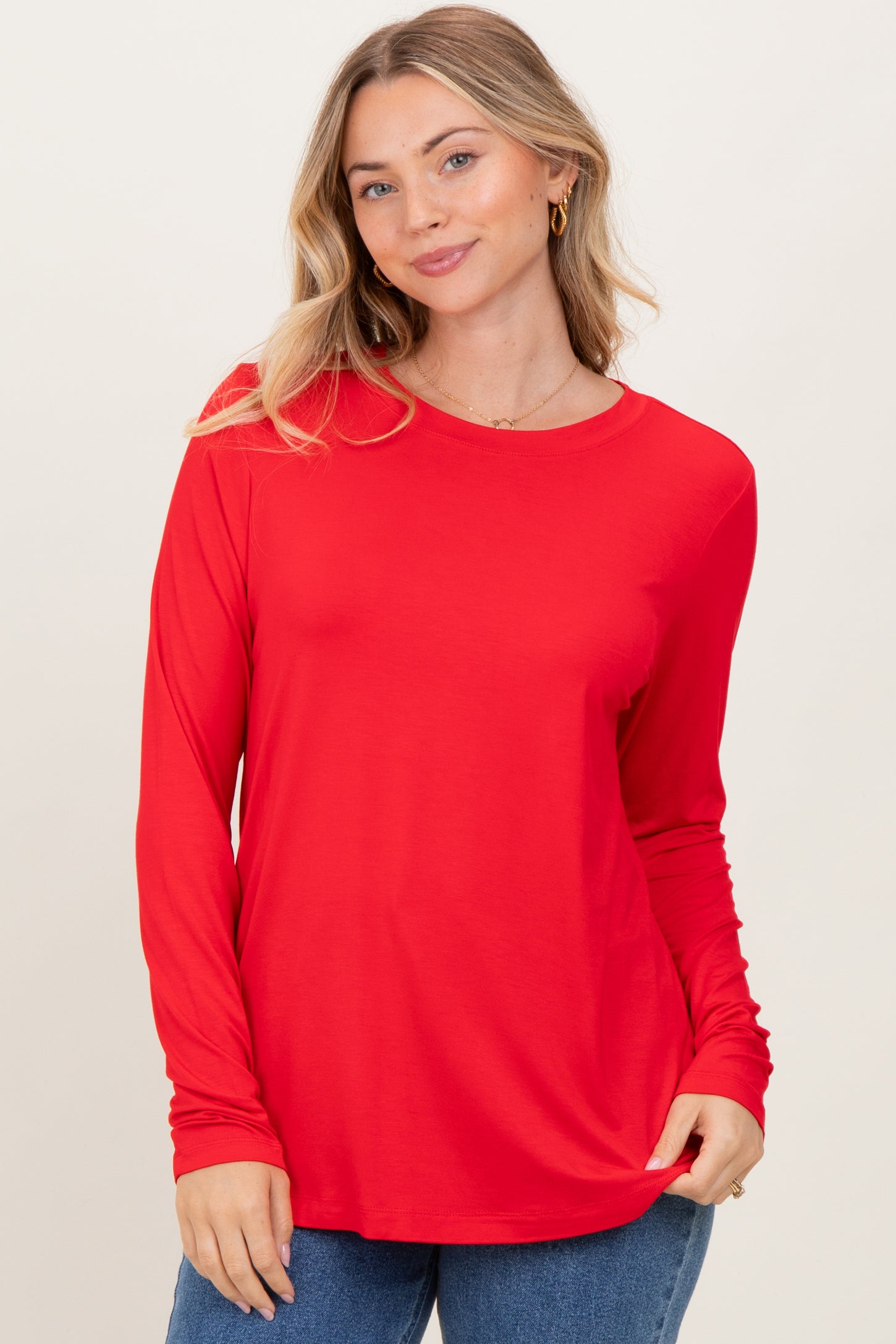 Red Long Sleeve Maternity Top