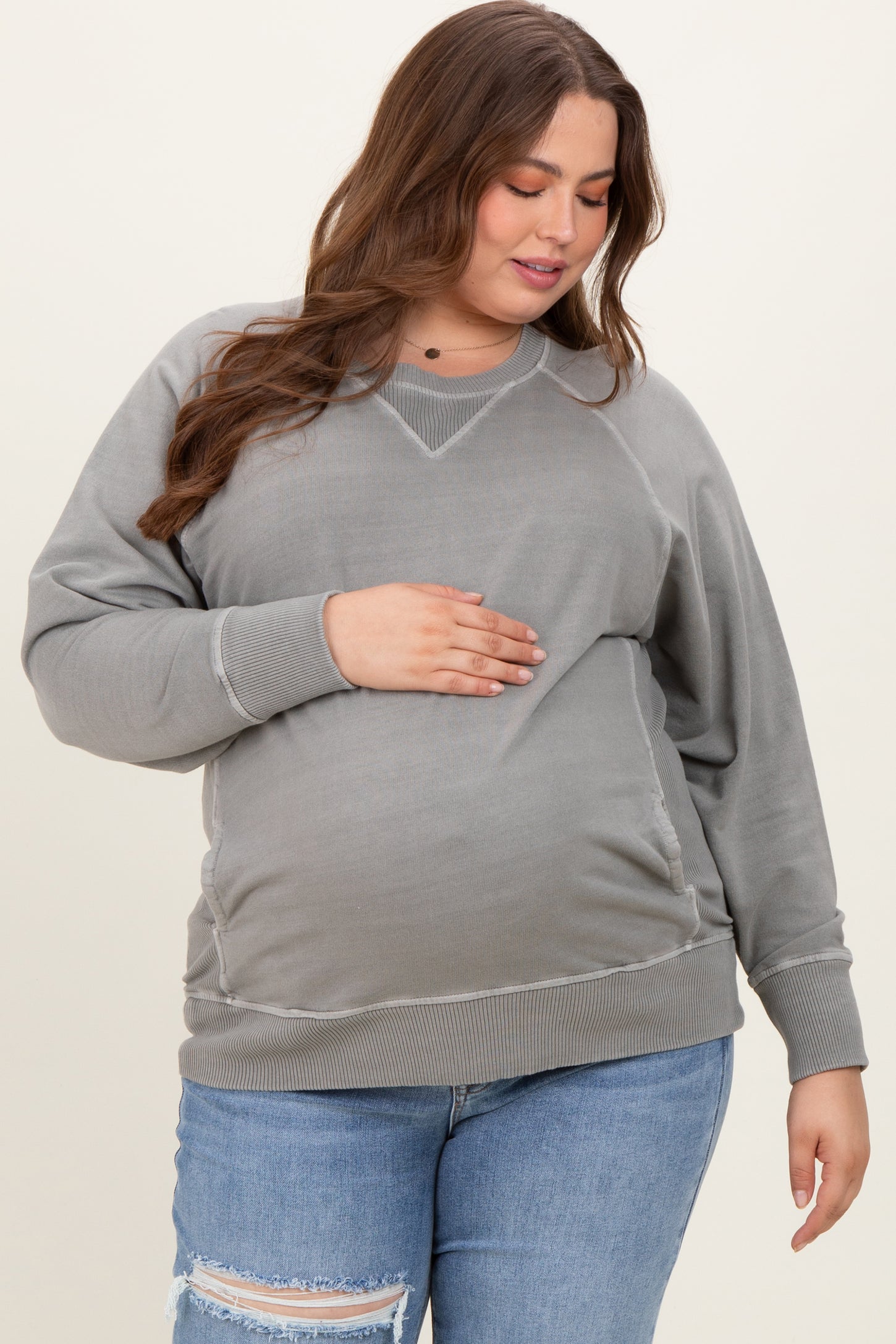 Vintage Wash French Terry Maternity Plus Pullover