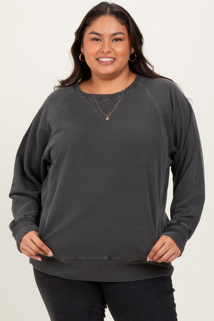 Charcoal Vintage Wash French Terry Maternity Plus Pullover
