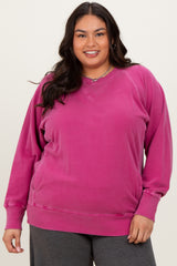 Fuchsia Vintage Wash French Terry Plus Pullover