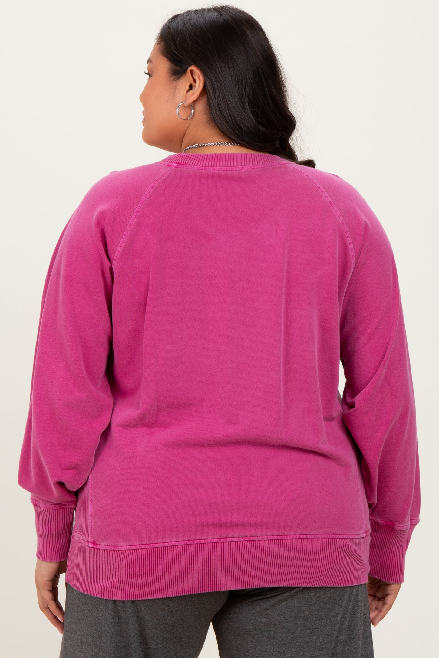 Fuchsia Vintage Wash French Terry Plus Pullover