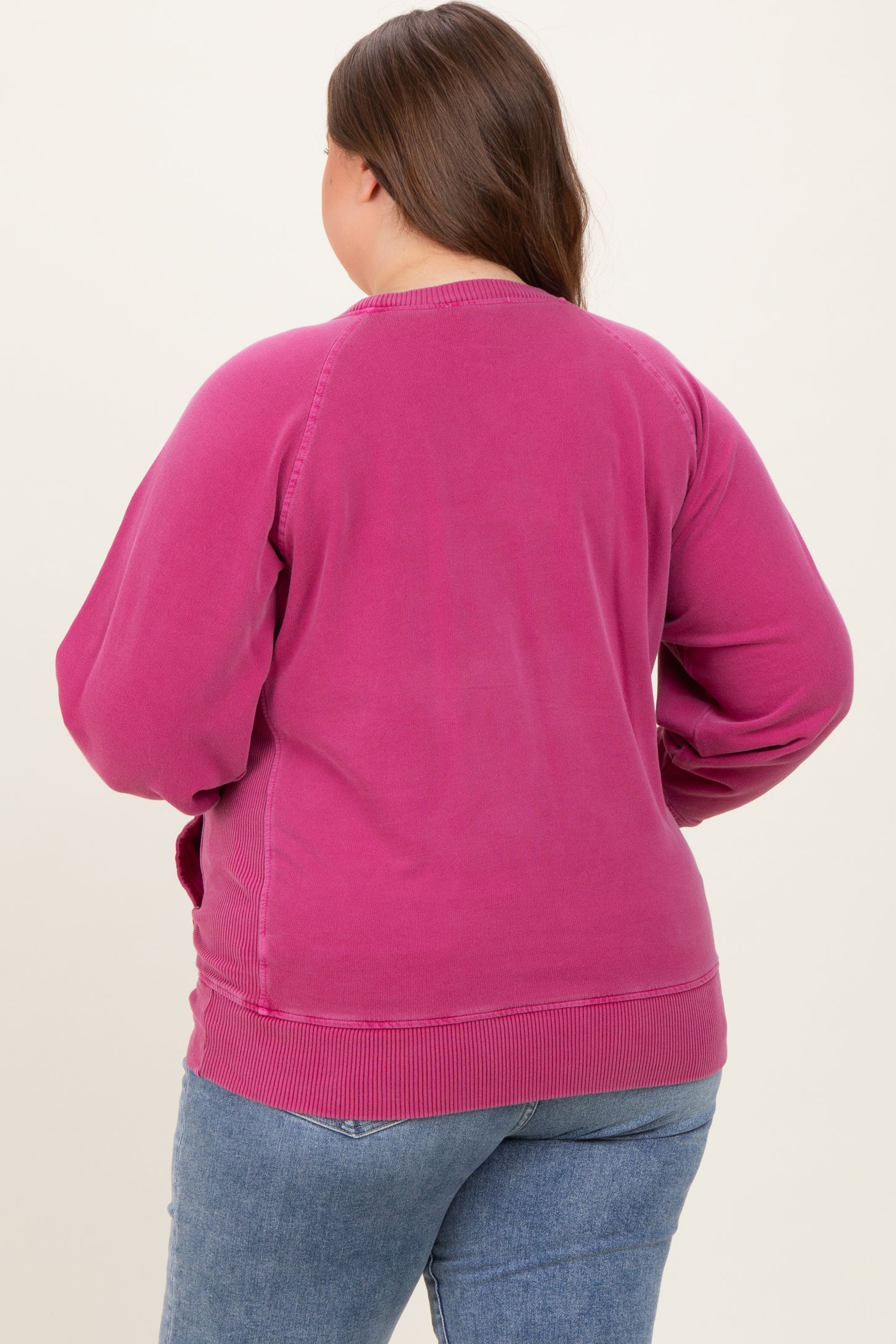 Fuchsia Vintage Wash French Terry Maternity Plus Pullover