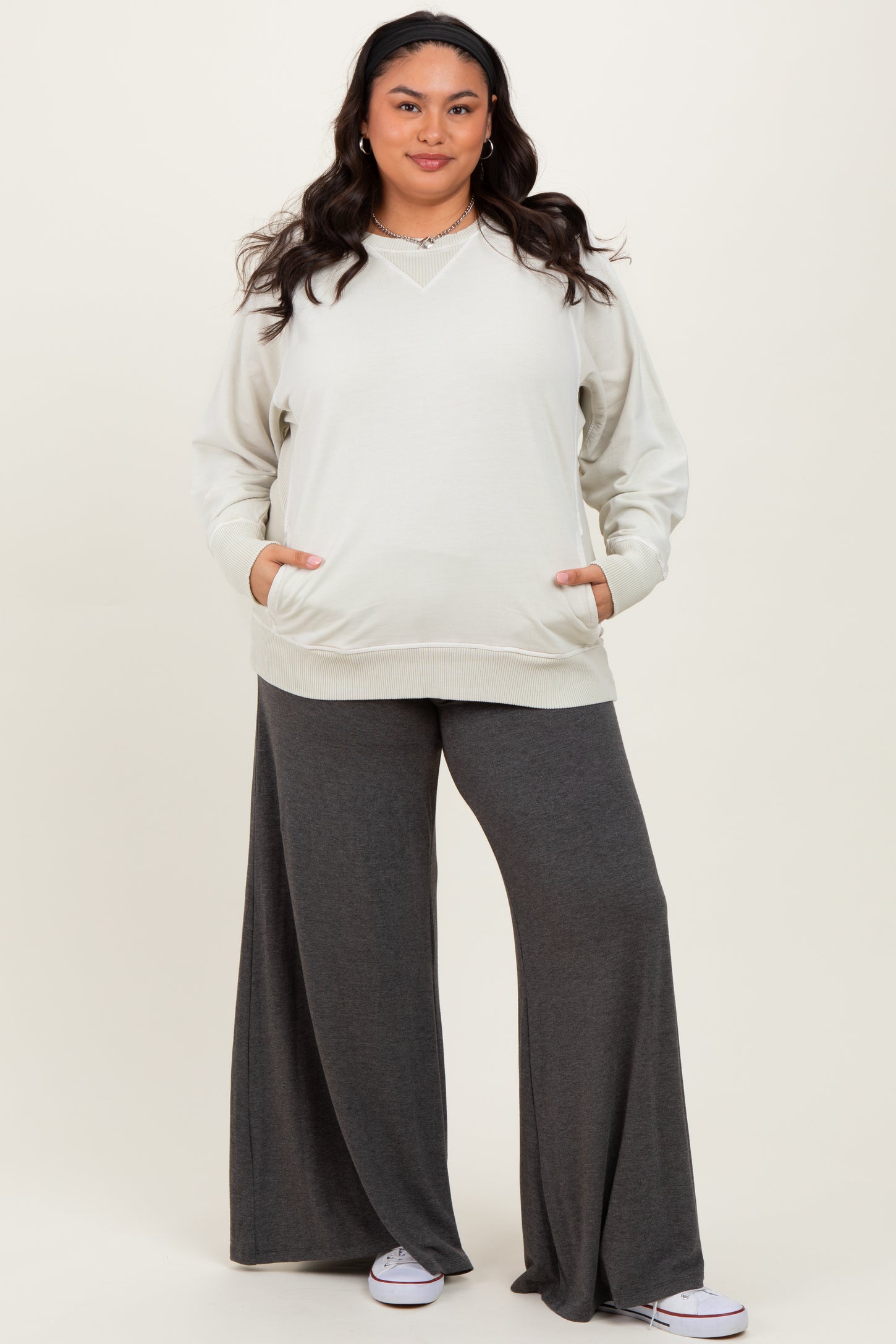 Cream Vintage Wash French Terry Plus Pullover