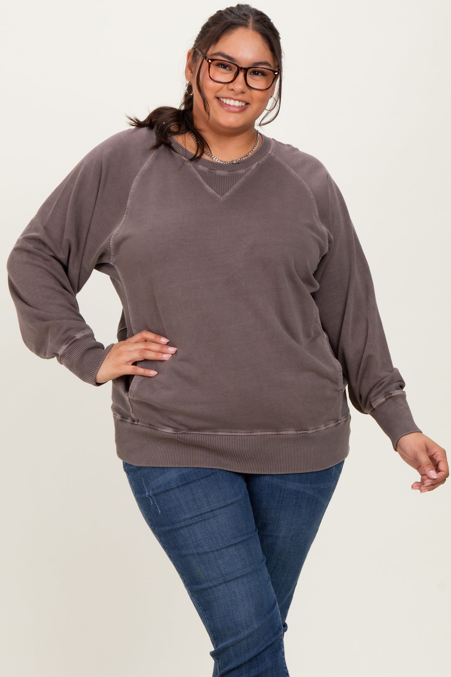 Brown Vintage Wash French Terry Plus Pullover