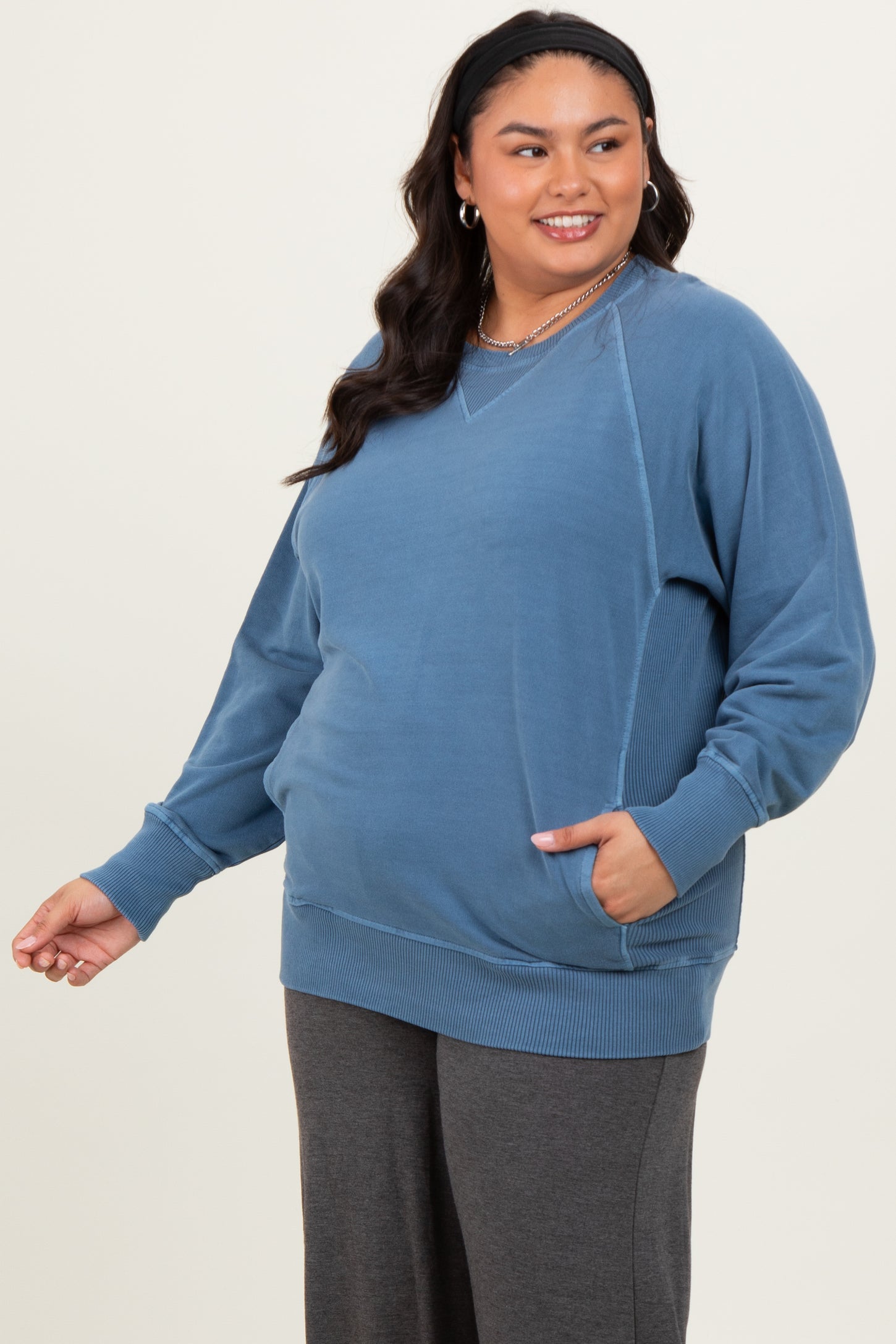 Blue Vintage Wash French Terry Plus Pullover