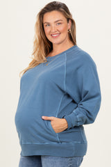 Blue Vintage Wash French Terry Maternity Plus Pullover